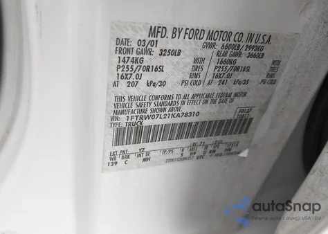 2001 Ford F-150 Harley-Davidson Edition/King Ranch Edition/Lariat/Xlt from USA, damaged, VIN 1FTRW07L21KA78310